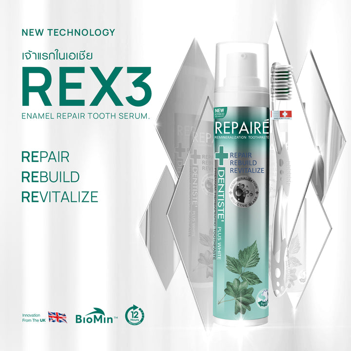 [2 Free 4] Dentiste' Remin Fluoride 15 g. & Repaire X3 70 g. Free! Toothbrush x3 & Magic Brush x1