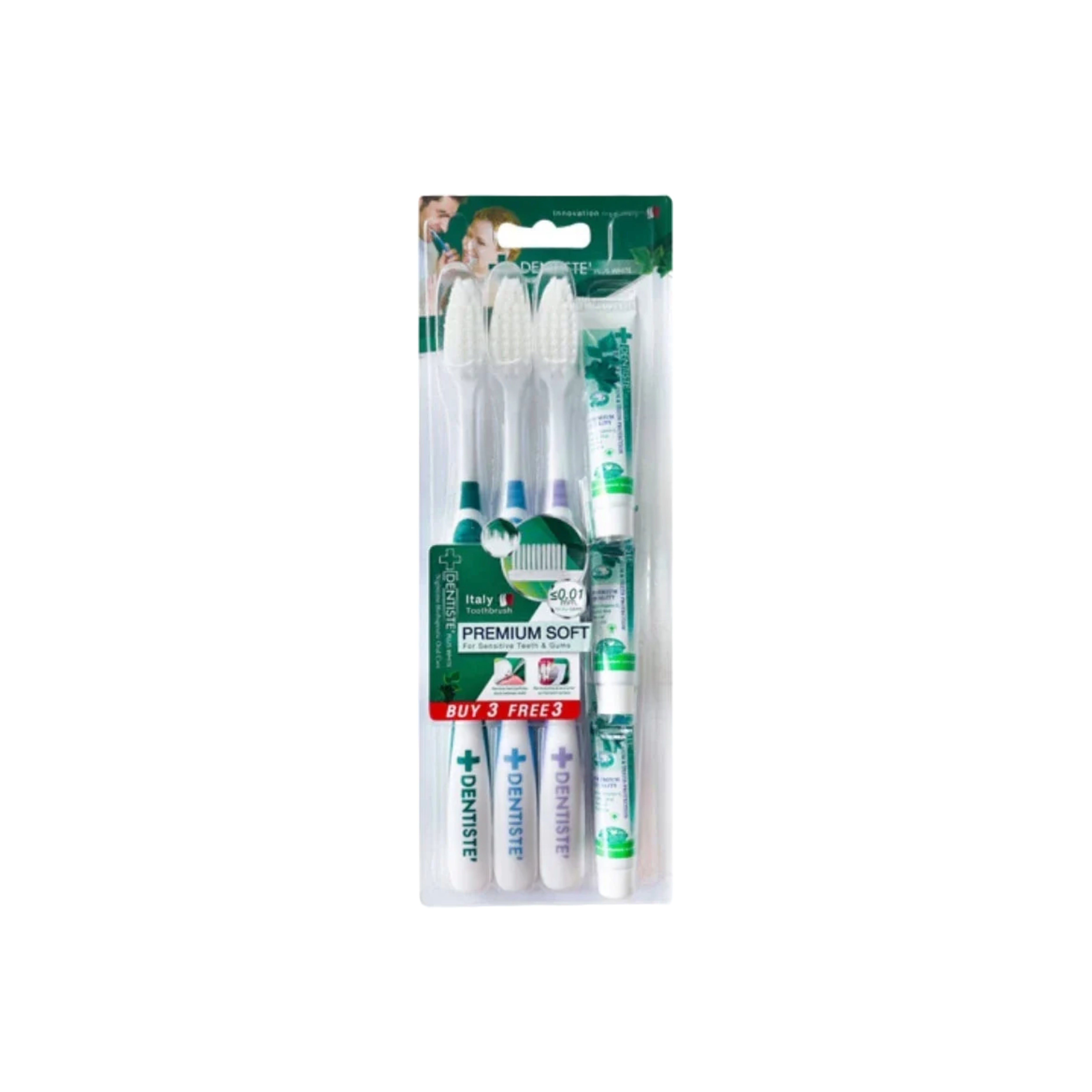 Italy Toothbrush (Pack 3) + Original Toothpaste Tube (5 g. x 3 pcs ...