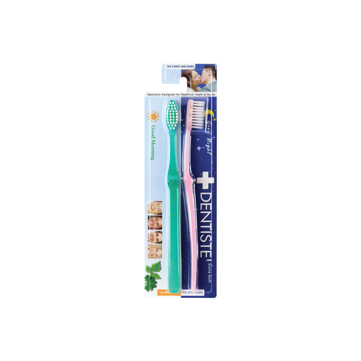 Blister Pack Good Morning & Good Night Pastel Glitter Toothbrush Set